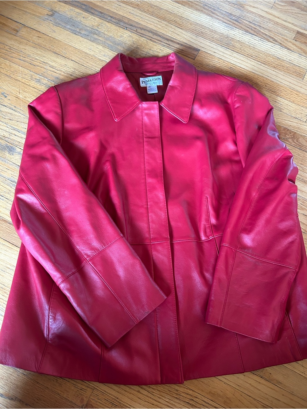 Pendleton Vibrant Red Leather Jacket with Classic Collar